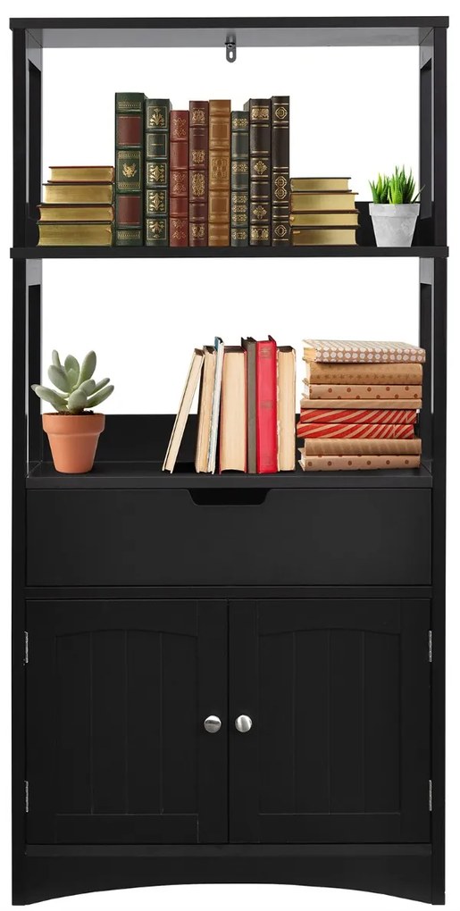 Estante de casa de banho com 3 prateleiras 1 gaveta 1 armário de arrumação Toalha Champô Gel Organizador de cozinha 60 x 32,5 x 122 cm Preto