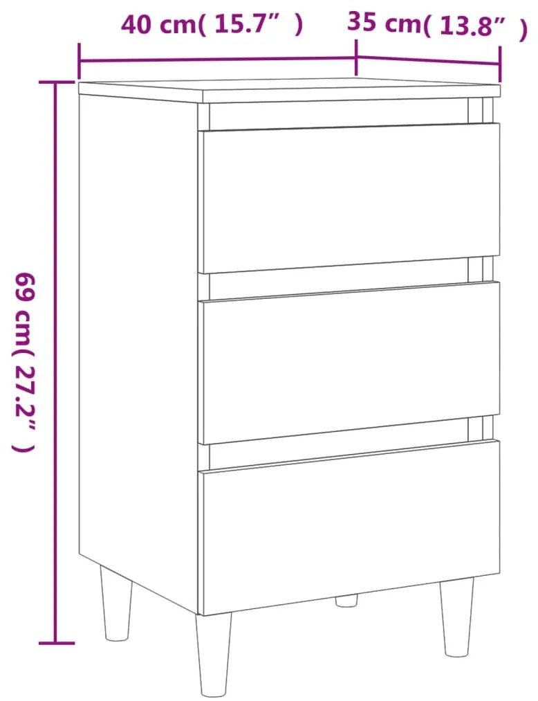 Mesa cabeceira pernas de madeira 40x35x69 cm cinzento cimento