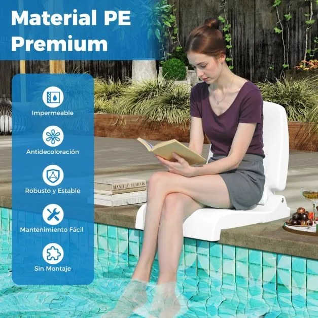 Cadeira dobrável portátil para exterior, piscina branca