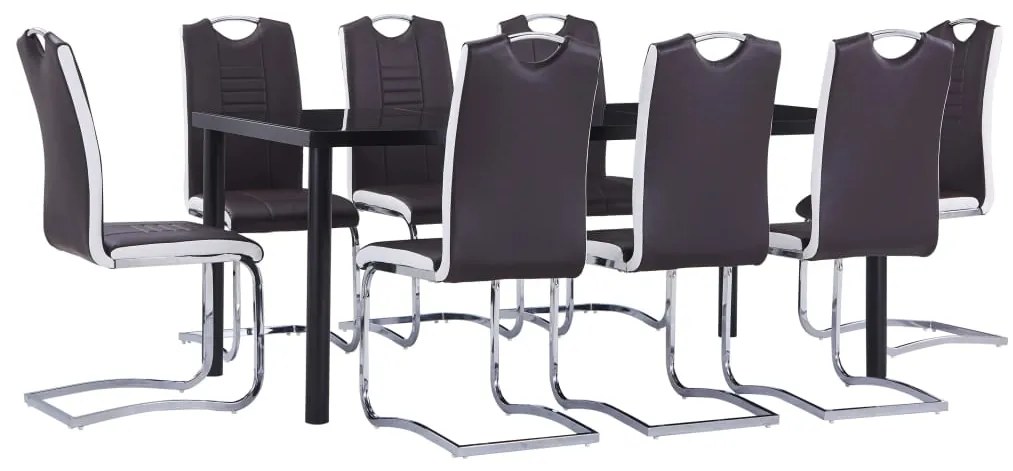 vidaXL 9 pcs conjunto de jantar couro artificial castanho
