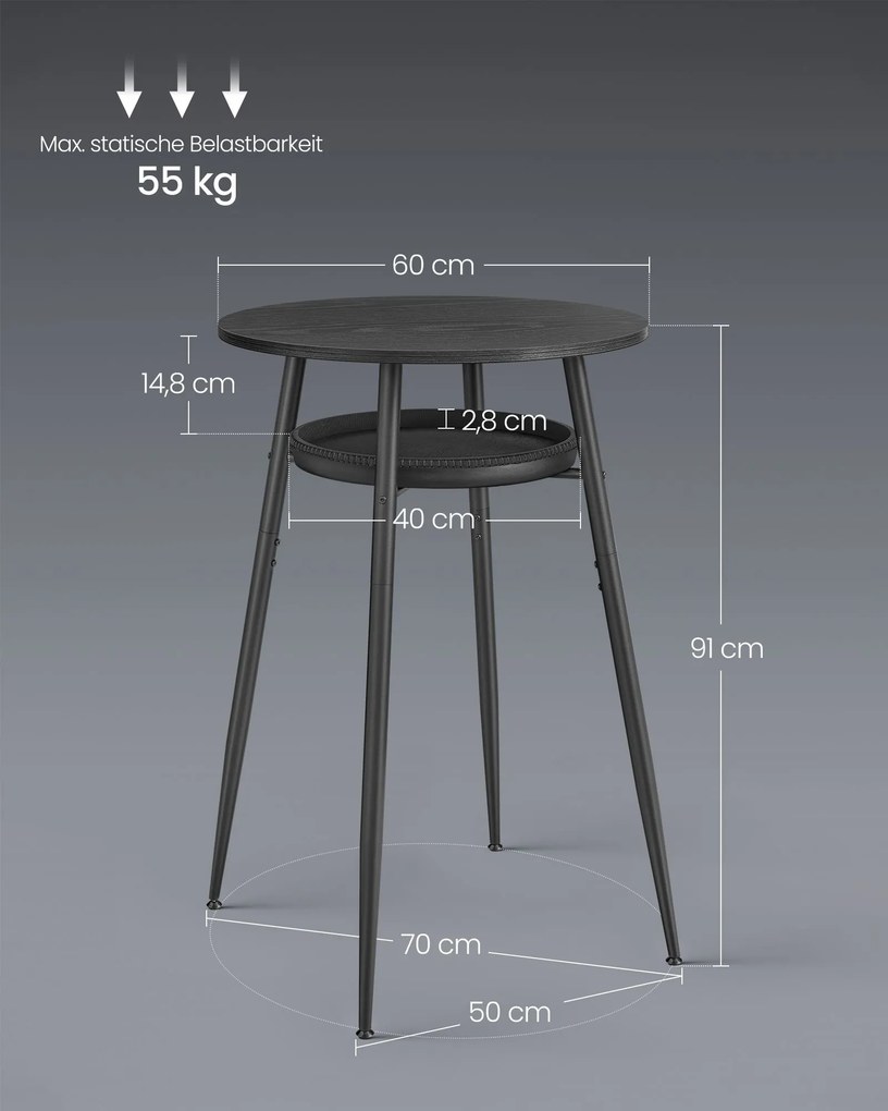 Mesa de bar com espaço de arrumação Estilo meio século-moderno Coleção EKHO 70 x 70 x 91 cm Preta