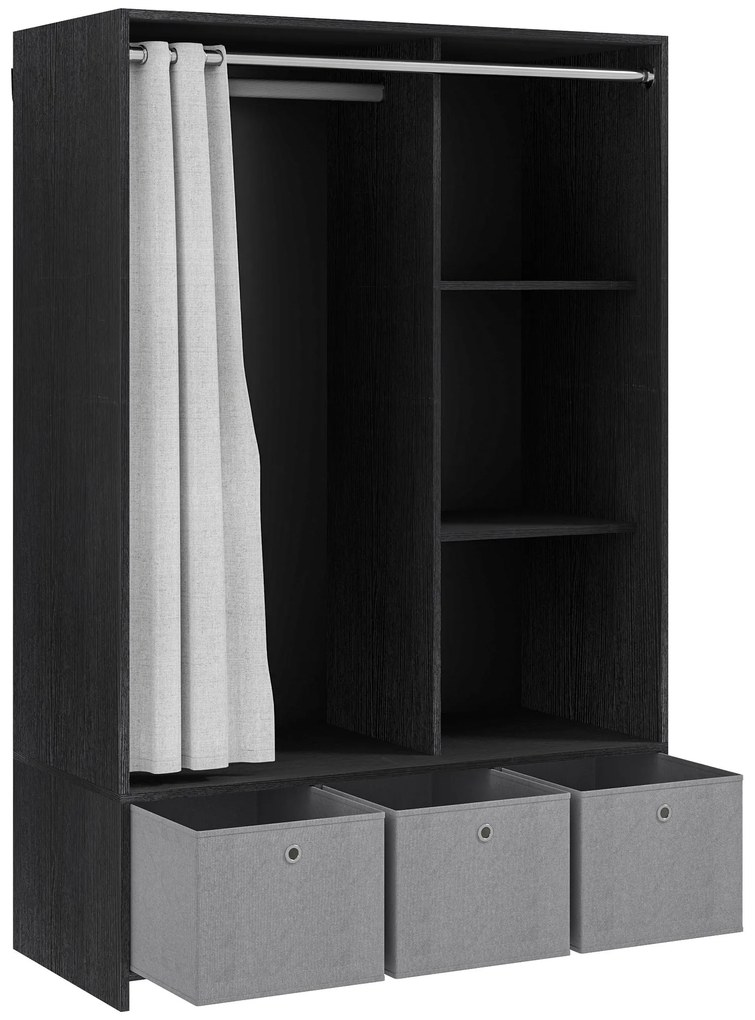 HOMCOM Armário de Roupas Armário de Armazenamento com Barra Cortina 3 Nichos e 3 Gavetas de Tecido Removíveis 105x48x160 cm | Aosom Portugal