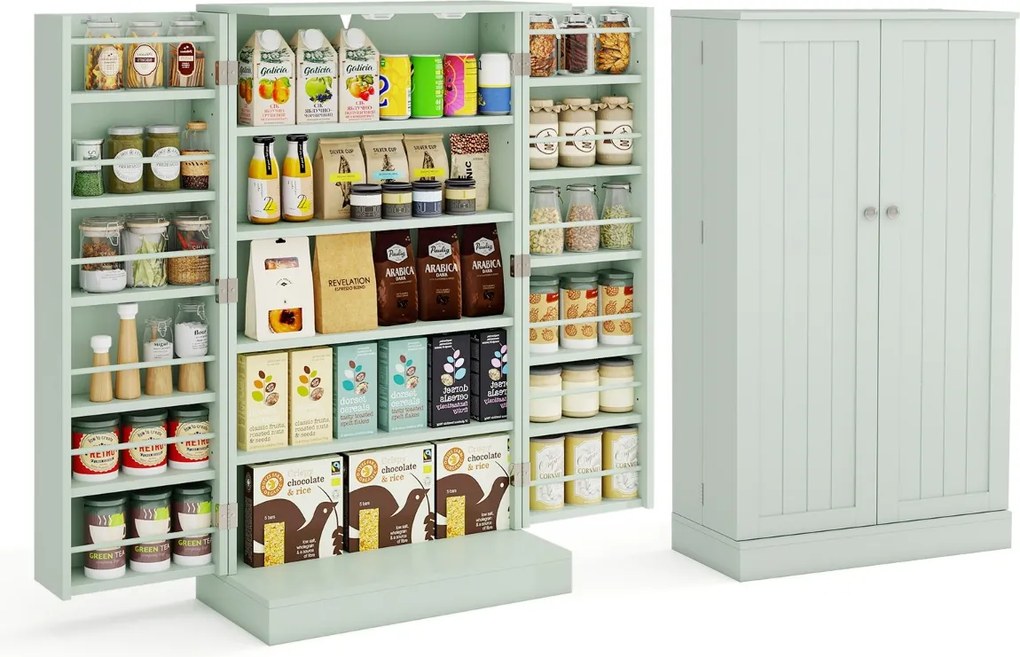 Armário despensa Cozinha 59 x 30 x 104 cm com 2 portas e prateleiras ajustáveis Verde