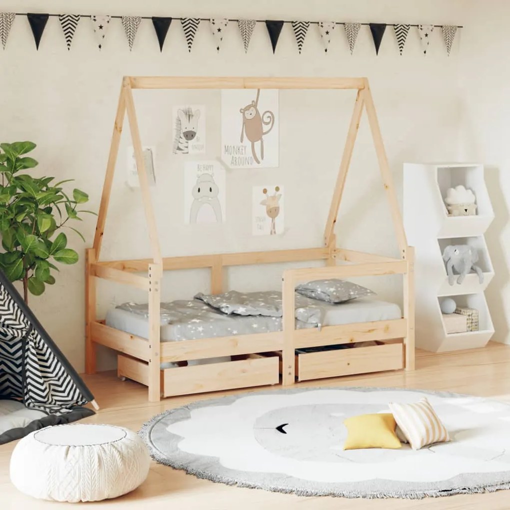 834471 vidaXL Estrutura de cama infantil c/ gavetas 70x140 cm pinho maciço