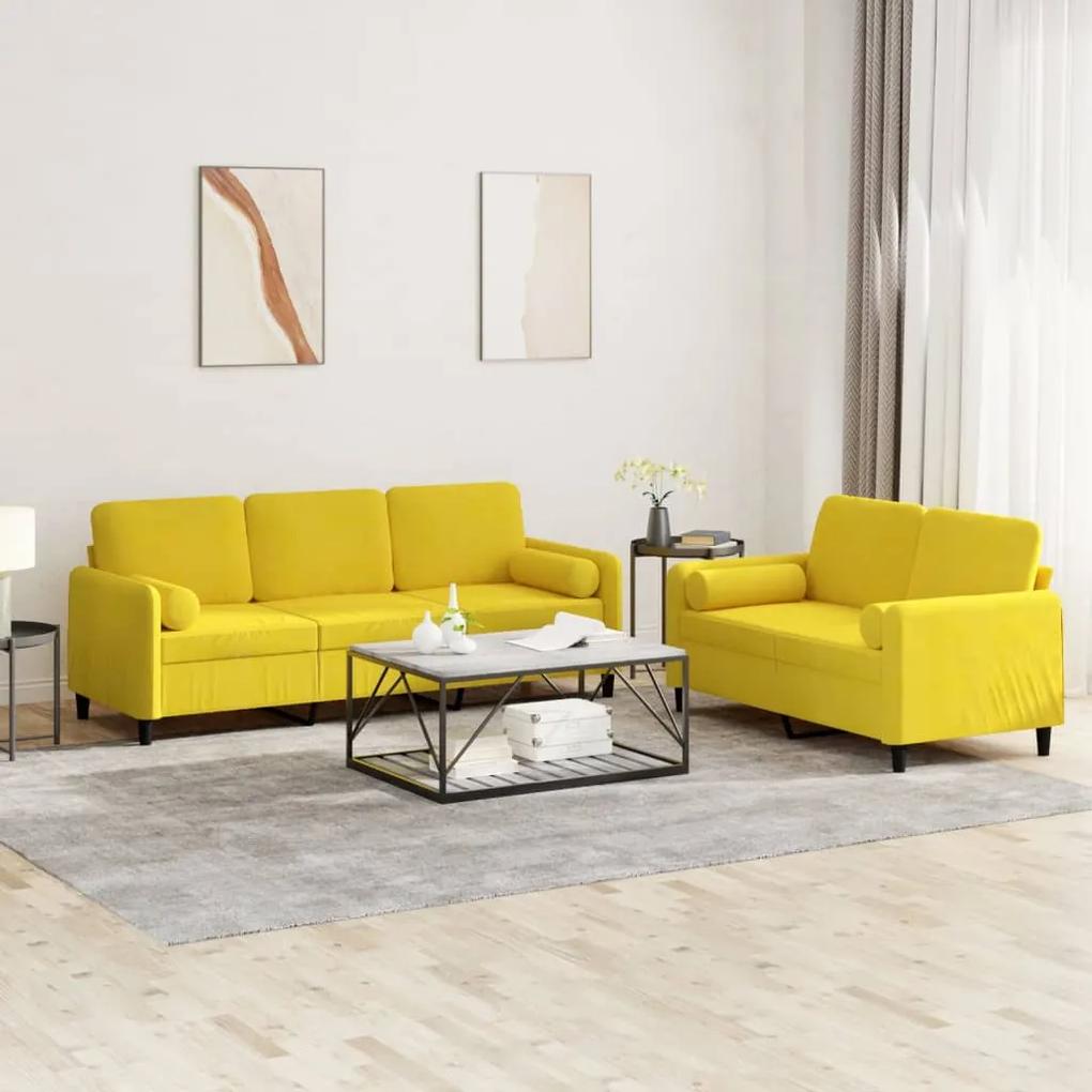 2 pcs conjunto de sofás com almofadas veludo amarelo