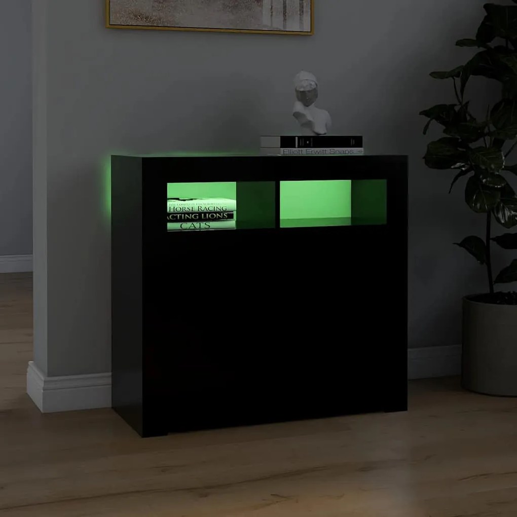 Aparador com luzes LED 80x35x75 cm preto