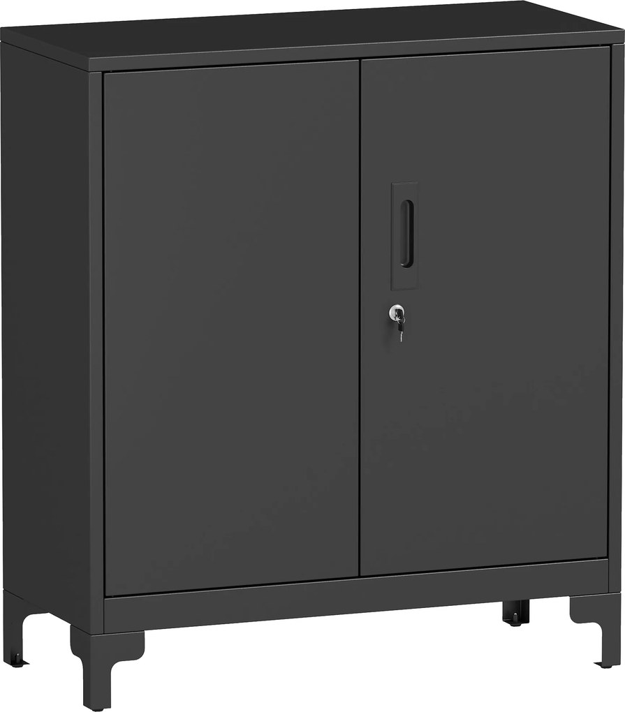 HOMCOM Armário de escritório de 2 níveis, móvel de arrumação metálico com 2 portas trancáveis, 80 x 35 x 91 cm, preto | Aosom Portugal
