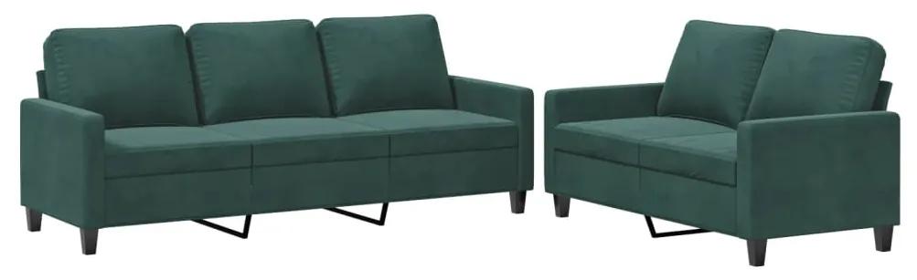 2 pcs conjunto de sofás com almofadões veludo verde-escuro