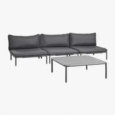 Conjunto De Jardim Com Sofá Modular De 3 Peças E Mesa De Centro Roubly Cinza Grafito - Sklum