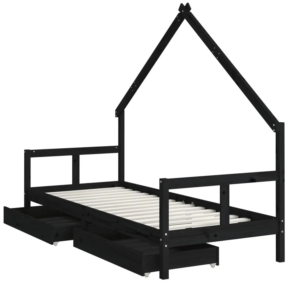 Estrutura cama infantil c/ gavetas 80x200cm pinho maciço preto