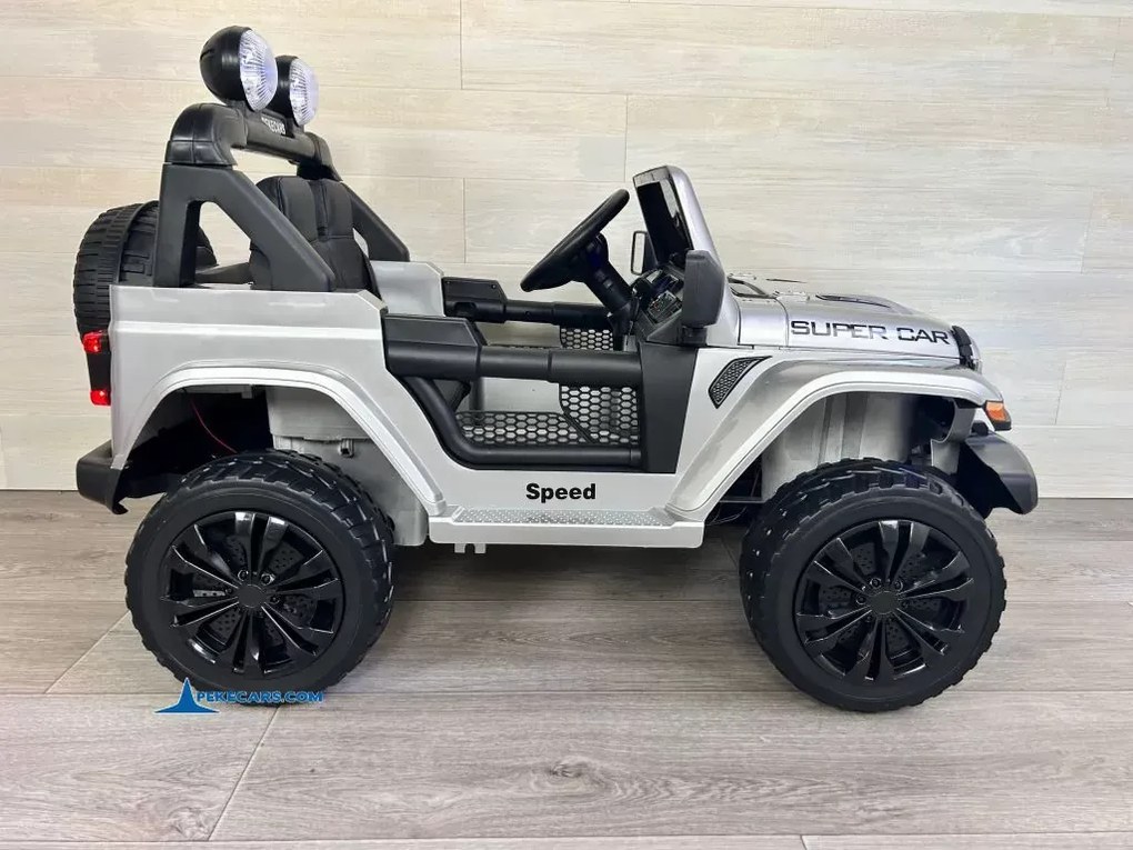 Jeep elétrico 12V 4x4 para crianças 1 a 6 anos Wrangler Rubicon Style rodas Borracha e controlo remoto cinzento Metalizado