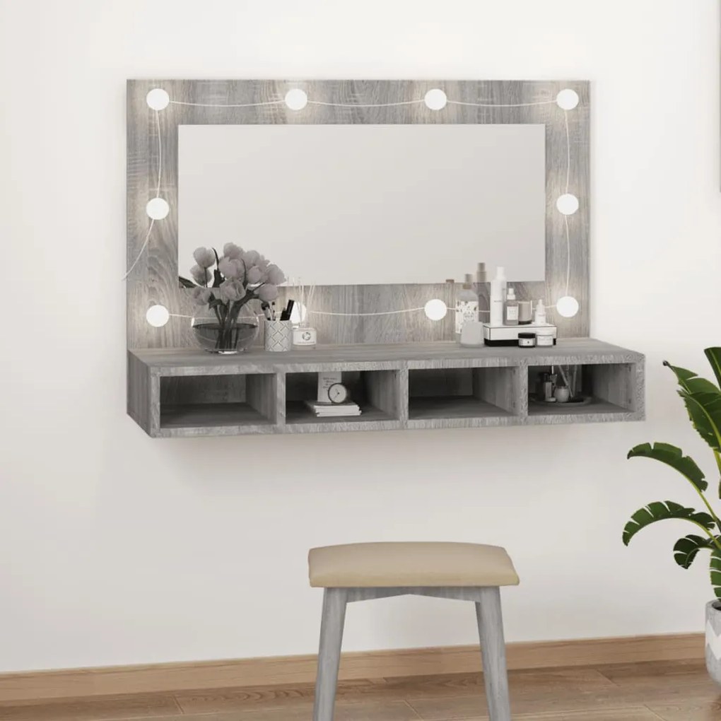 820458 vidaXL Armário espelhado com LED 90x31,5x62 cm sonoma cinza