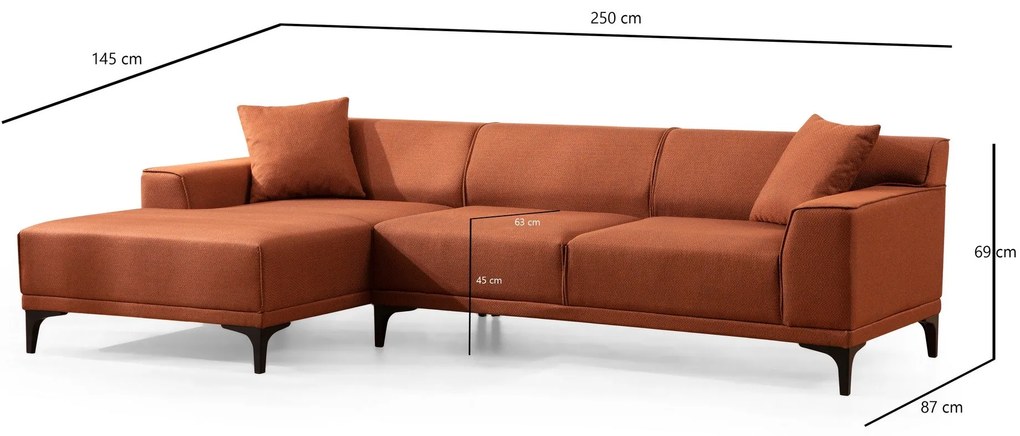 Sofá de Canto Petra – Laranja – 145 x 250 cm