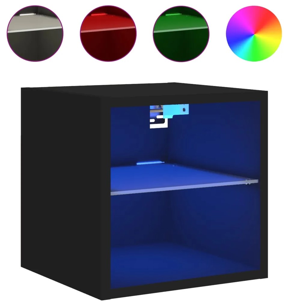 Móveis de parede p/ TV com luzes LED 2 pcs 30x28,5x30 cm preto