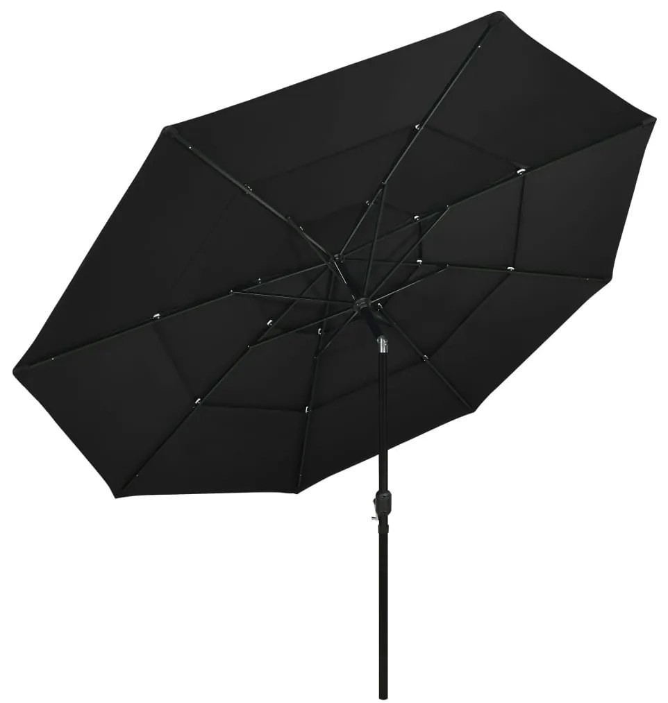 Guarda-sol de jardim 3 camadas c/ poste de alumínio 3,5 m preto