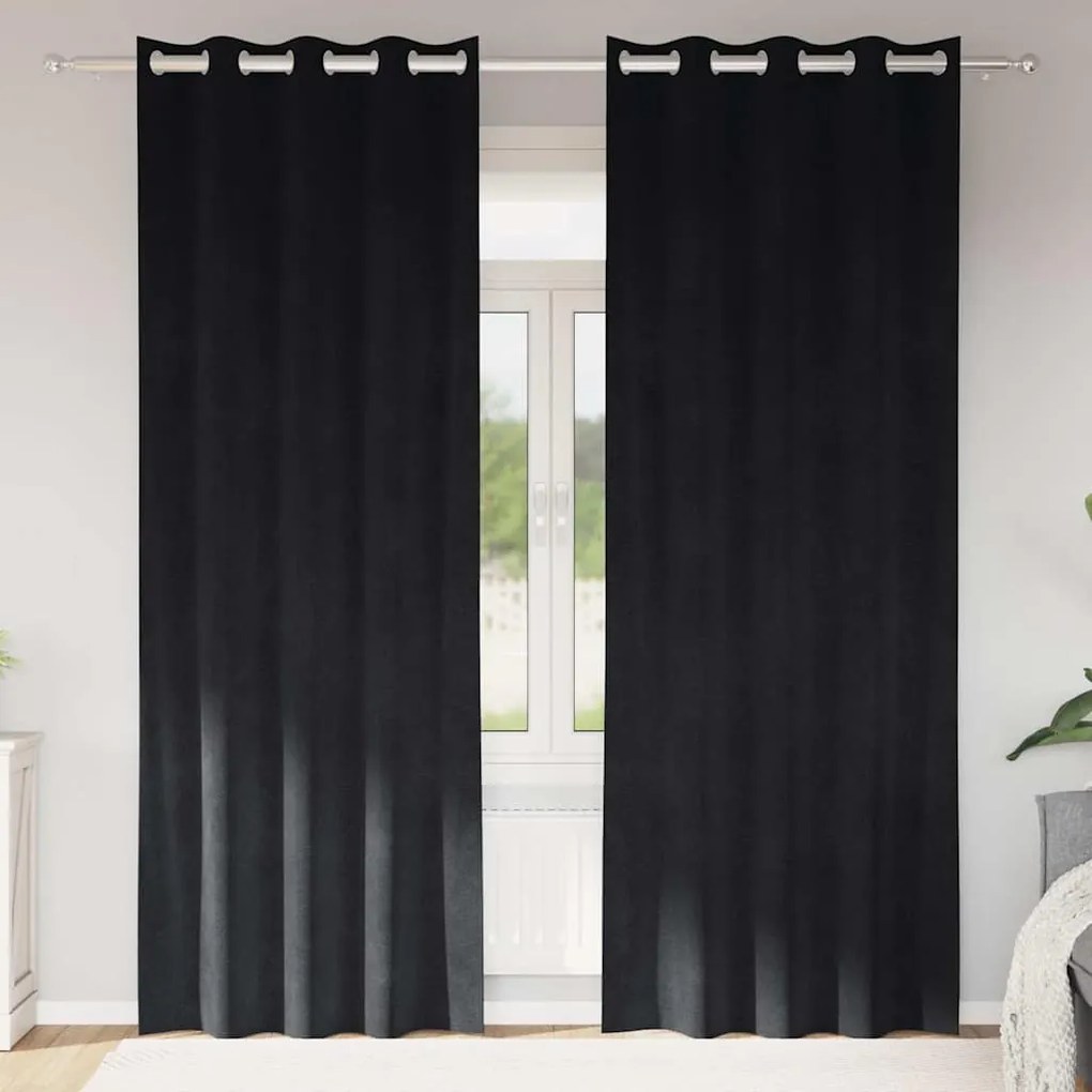 Cortinas blackout vidaXL com ilhós 2 peças Veludo Preto