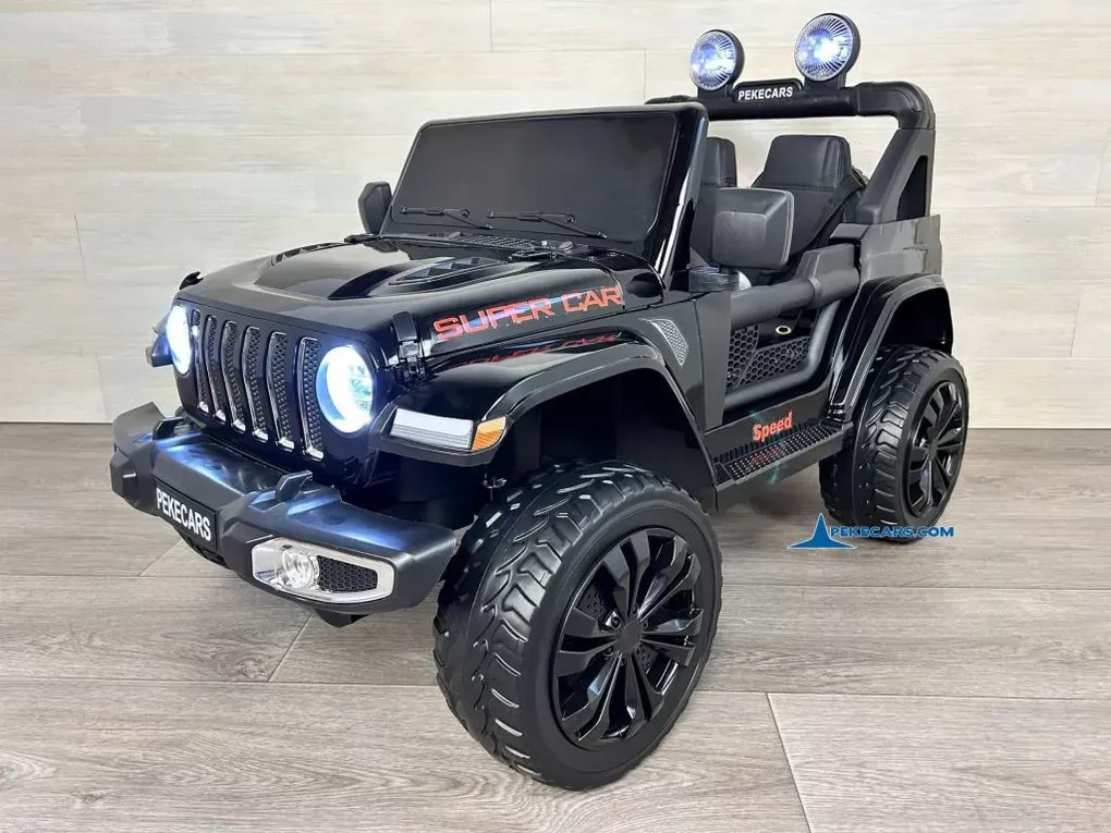 Jeep elétrico 12V 4x4 para crianças 1 a 6 anos Wrangler Rubicon Style rodas Borracha e controlo remoto Preto Metalizado