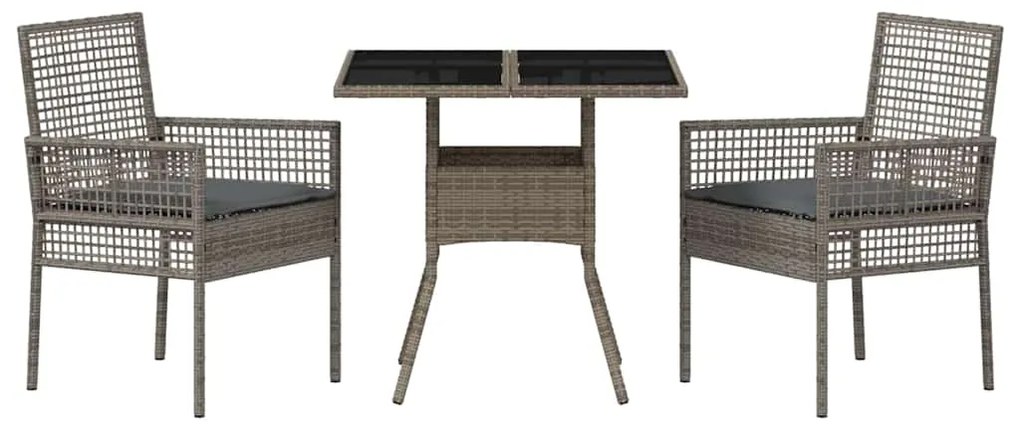 Conjunto de Jantar de Jardim 3 Peças Cinza em Rattan Poliéster