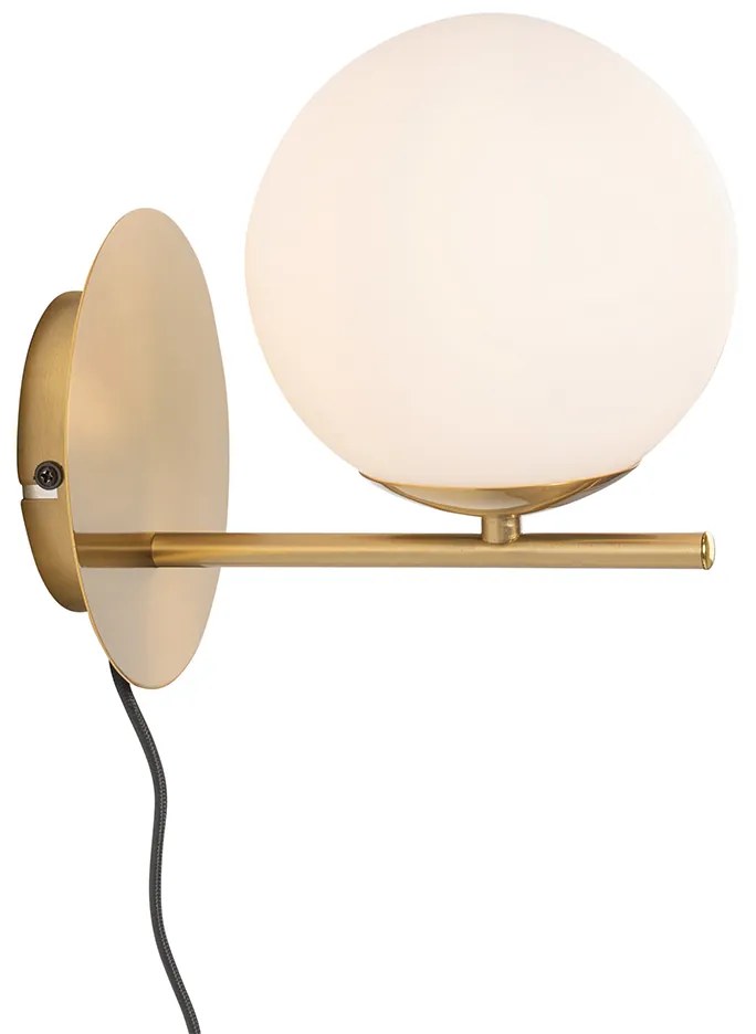 Candeeiro de parede Art Deco dourado e vidro opalino - Flore