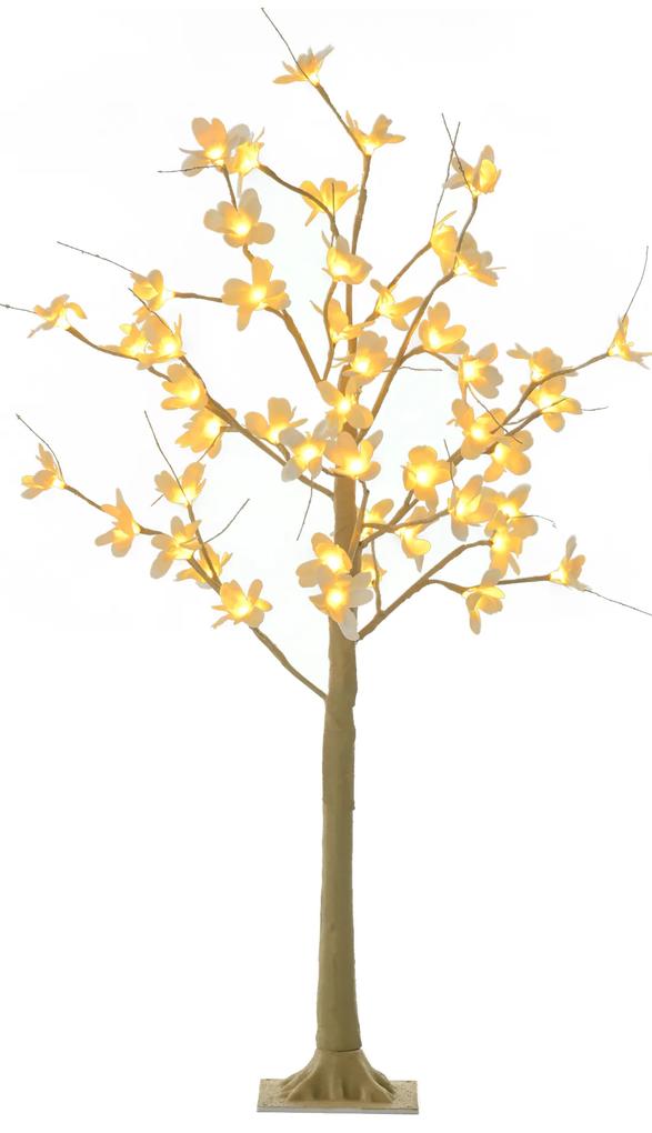 HOMCOM Árvore Cerejeira Altura 120 com 48 Luzes LED IP44 em Branco Quente Ramos Flexíveis e Base de Candeeiro Árvore de Decoração de Natal para Interiores 18x18x120cm Cáqui