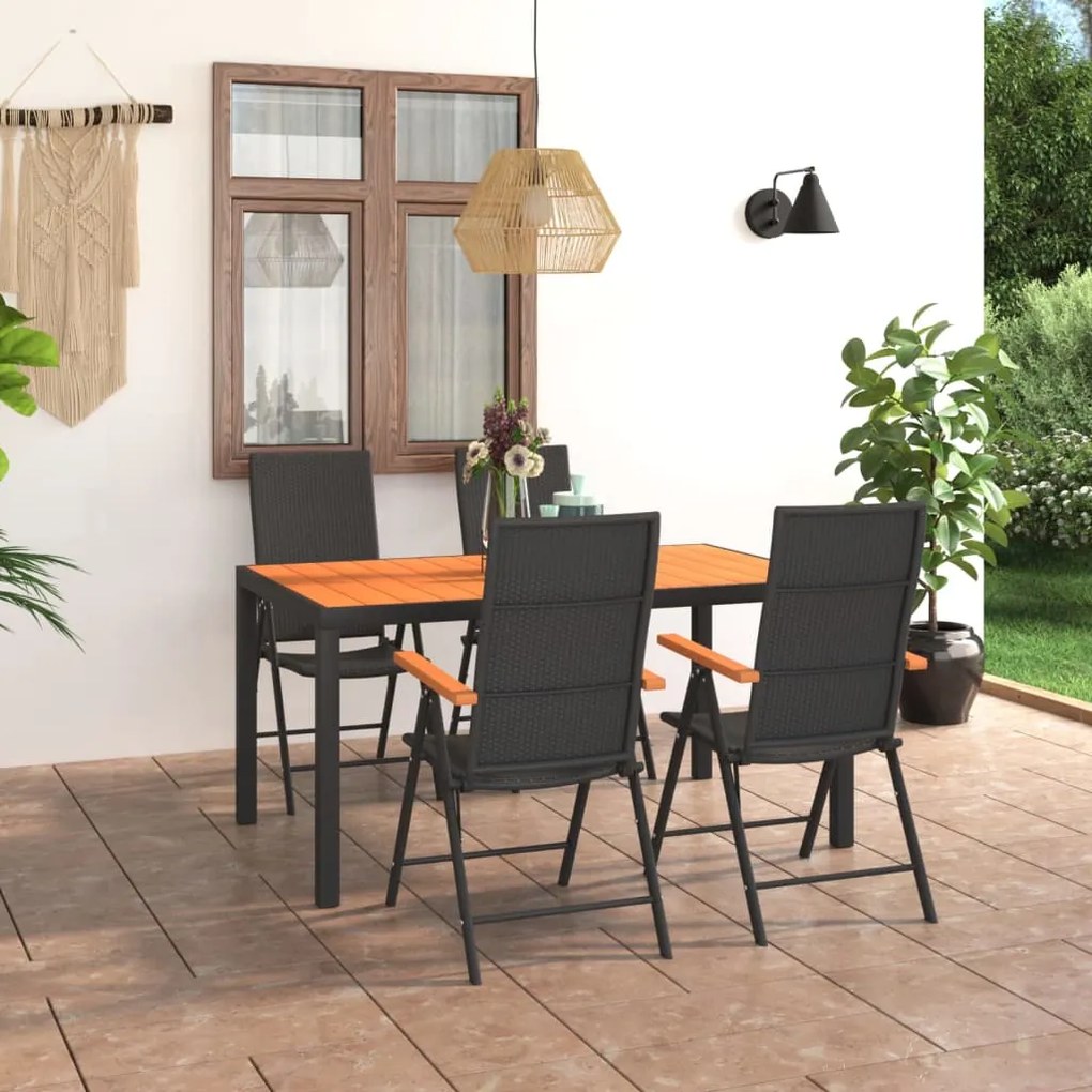 5 pcs conjunto de jantar para jardim preto e castanho