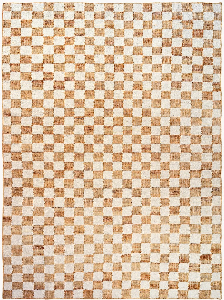 Tapete em lã artesanal de pelo curto Check, vários tamanhos