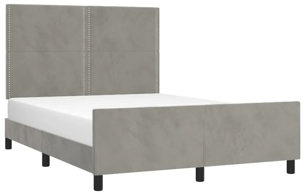 Estrutura de cama c/ cabeceira 140x190 cm veludo cinzento-claro