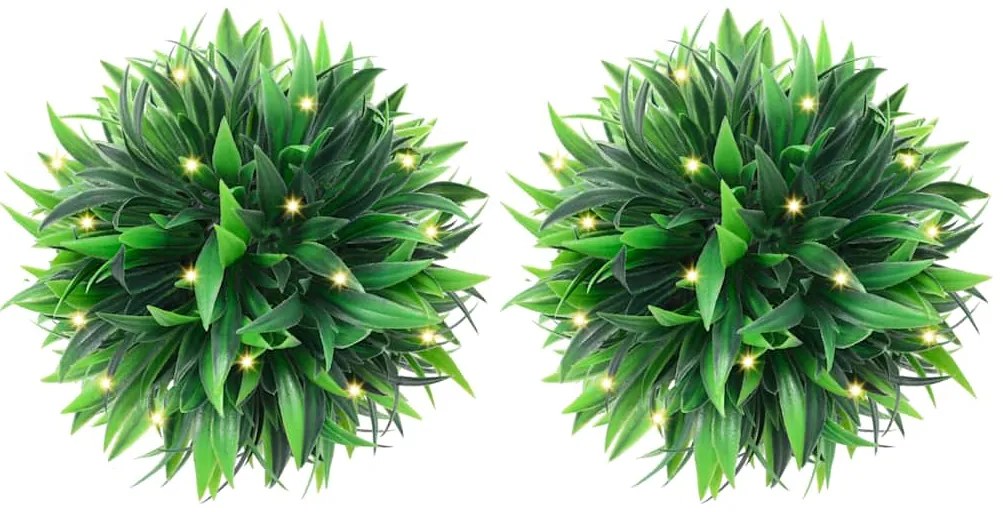 vidaXL Bolas artificiais de buxo com luzes LED 2 pcs verde 20 cm
