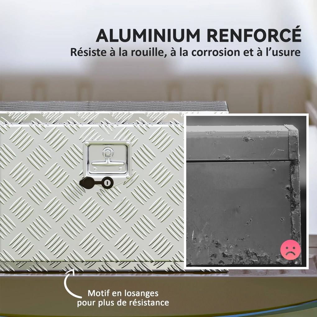 Caixa de ferramentas para camião em alumínio, 60,9 x 35,5 x 40,6 cm, compartimento de arrumação de 76 L com fechadura e chaves, prateada