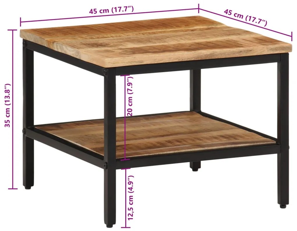 Mesa de centro 45x45x35 cm madeira de mangueira áspera maciça