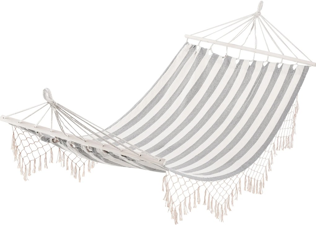 Outsunny Cama Rede Jardim 200x100 cm Suspensa Travessas Madeira Pátio Varanda Campismo Confortável Creme e Cinza | Aosom Portugal