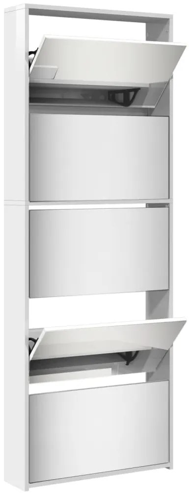 Sapateira c/espelho 5 divisórias 63x17x169,5cm branco brilhante