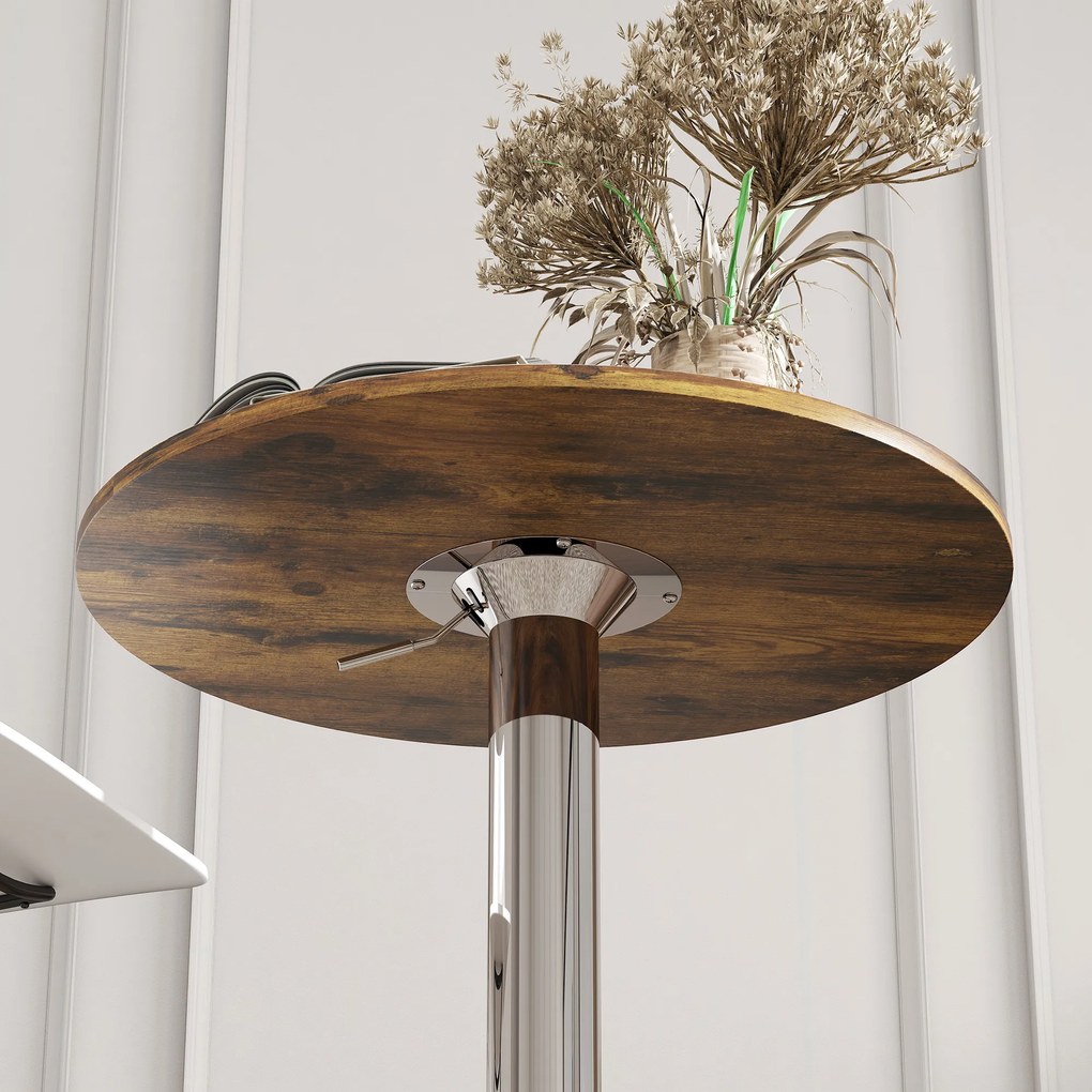 Mesa de bar alta, altura ajustável de 67 a 93 cm (BANCOS NÃO INCLUIDOS), tampo giratório a 360°, castanho
