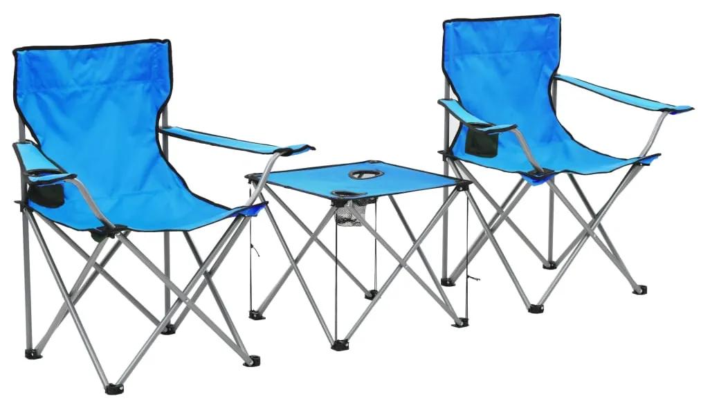 44386 vidaXL Conjunto mesa e cadeiras campismo 3 pcs azul