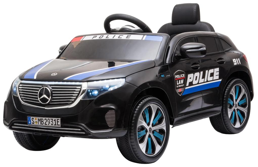HOMCOM Carro de Polícia Elétrico para Crianças acima de 3 anos Mercedes EQC Bateria 12V com Controle Remoto Música Buzina e Faróis Dupla Abertura 106x68x53 cm Preto