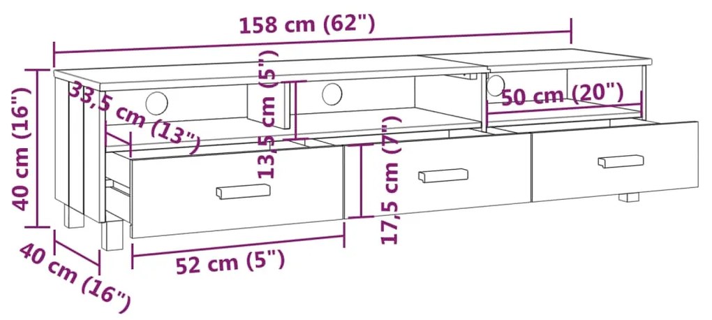 Móvel de TV HAMAR 158x40x40 cm pinho maciço branco