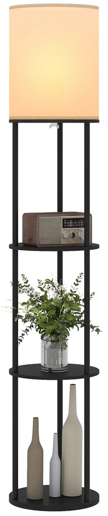 Candeeiro de Pé com Prateleiras 3 Temperaturas de Cor Controlo Remoto e Casquilho E27 Ø29x158 cm Preto