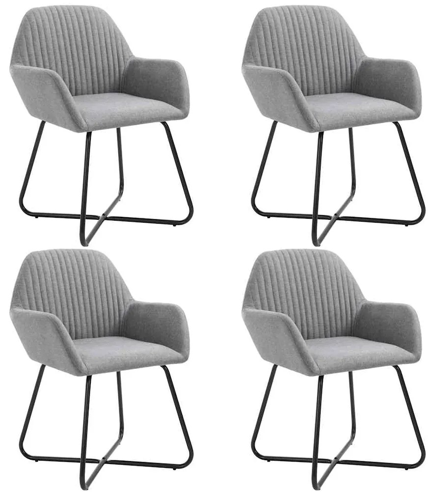 Cadeiras de jantar 4 pcs tecido cinzento-claro