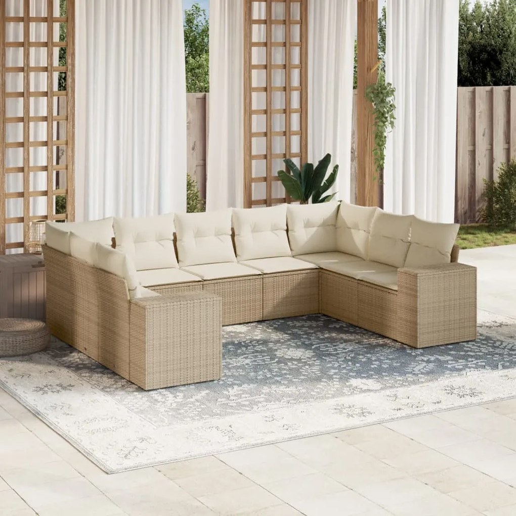 vidaXL 9 pcs conjunto de sofás p/ jardim com almofadões vime PE bege