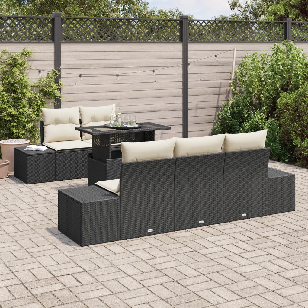 Conjunto de Sofá de Jardim de 6 Peças com Almofadas Preto em Ratan Sin