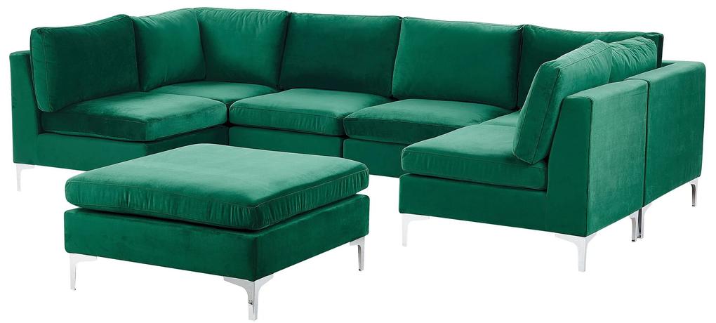 Sofá em formato de U com 6 lugares em veludo verde e repousa-pés EVJA Beliani