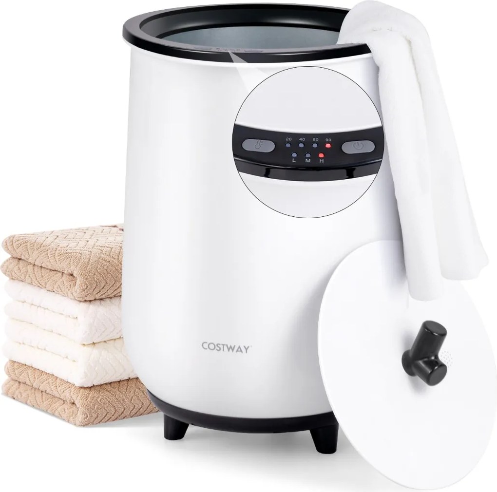 Aquecedor de toalhas Cubo 23L com 3 níveis de aquecimento Temporizador de 20/40/60/90 minutos Branco e Preto