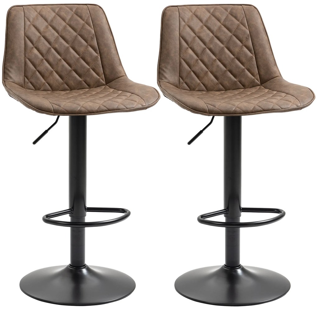 HOMCOM Conjunto de Bancos de Bar Estofados em PU Bancos Altos de Sala de Jantar com Altura Ajustável Assento Giratório e Apoio para os Pés Carga Máxima 120kg 46,5x51x86-106cm Marrom