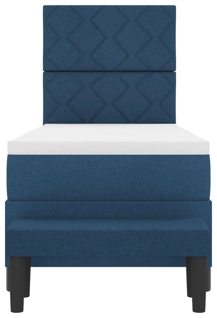 Cama Box Spring com Colchão &amp; Banco Azul 80x200 cm Tecido