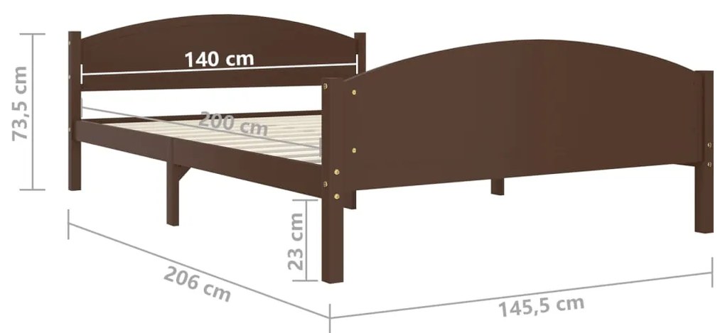 Estrutura de cama 140x200 cm pinho maciço castanho-escuro