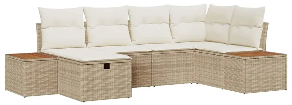Conjunto de Sofá para Jardim de 6 Peças com Almofadas Bege de Rattan P