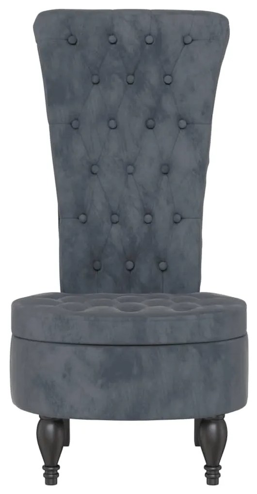 Cadeirão c/ encosto alto veludo cinzento-escuro design botões