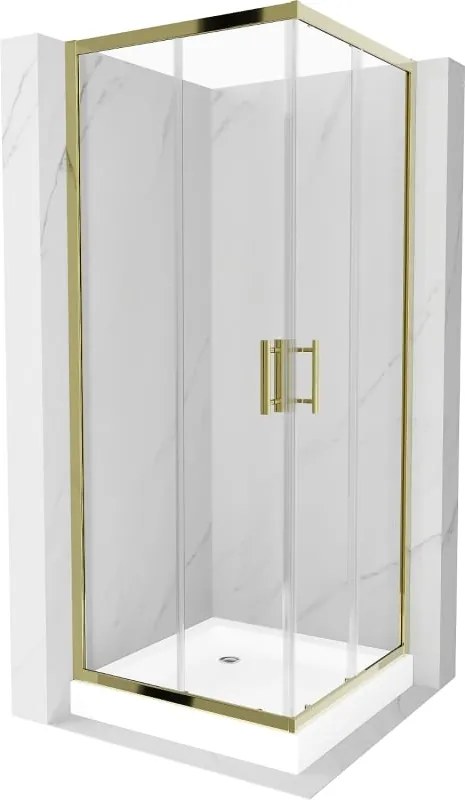 Mexen Rio cabine de duche quadrada 80 x 80 cm, transparente, dourada + base de duche, branco - 860-080-080-50-00-4510