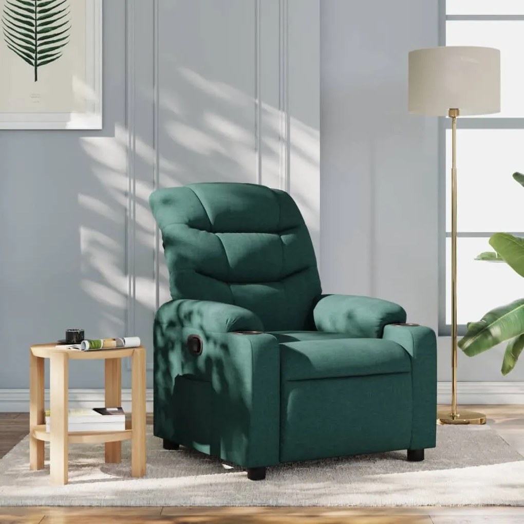 vidaXL Poltrona reclinável tecido verde-escuro