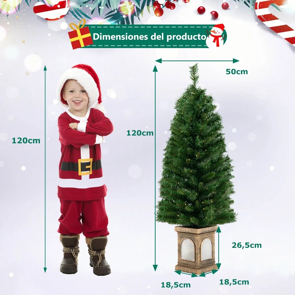 Árvore Natal de entrada de 120 cm com 100 luzes LED temporizadas, 3 modos de iluminação e 160 pontas de ramos Verde+dourado